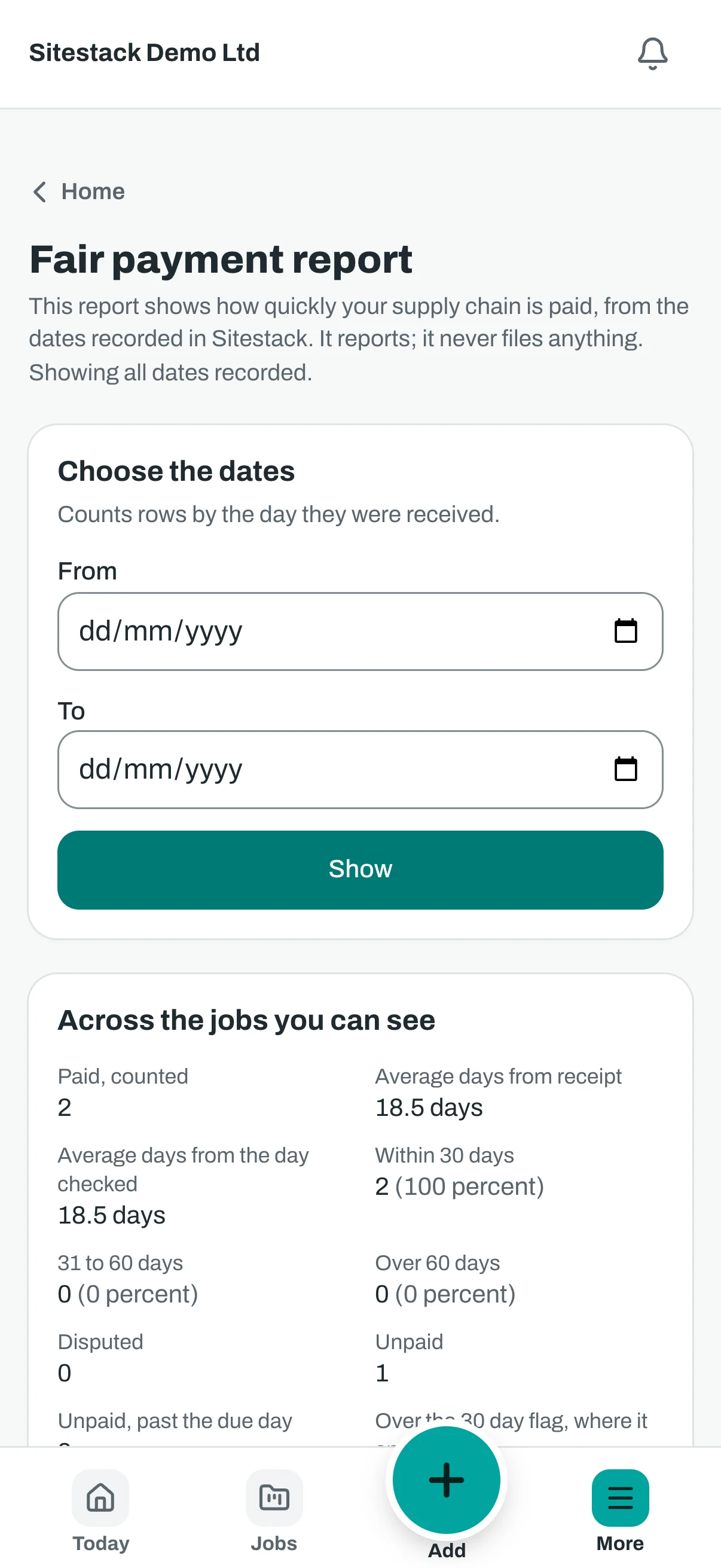 The same fair payment report on a phone.