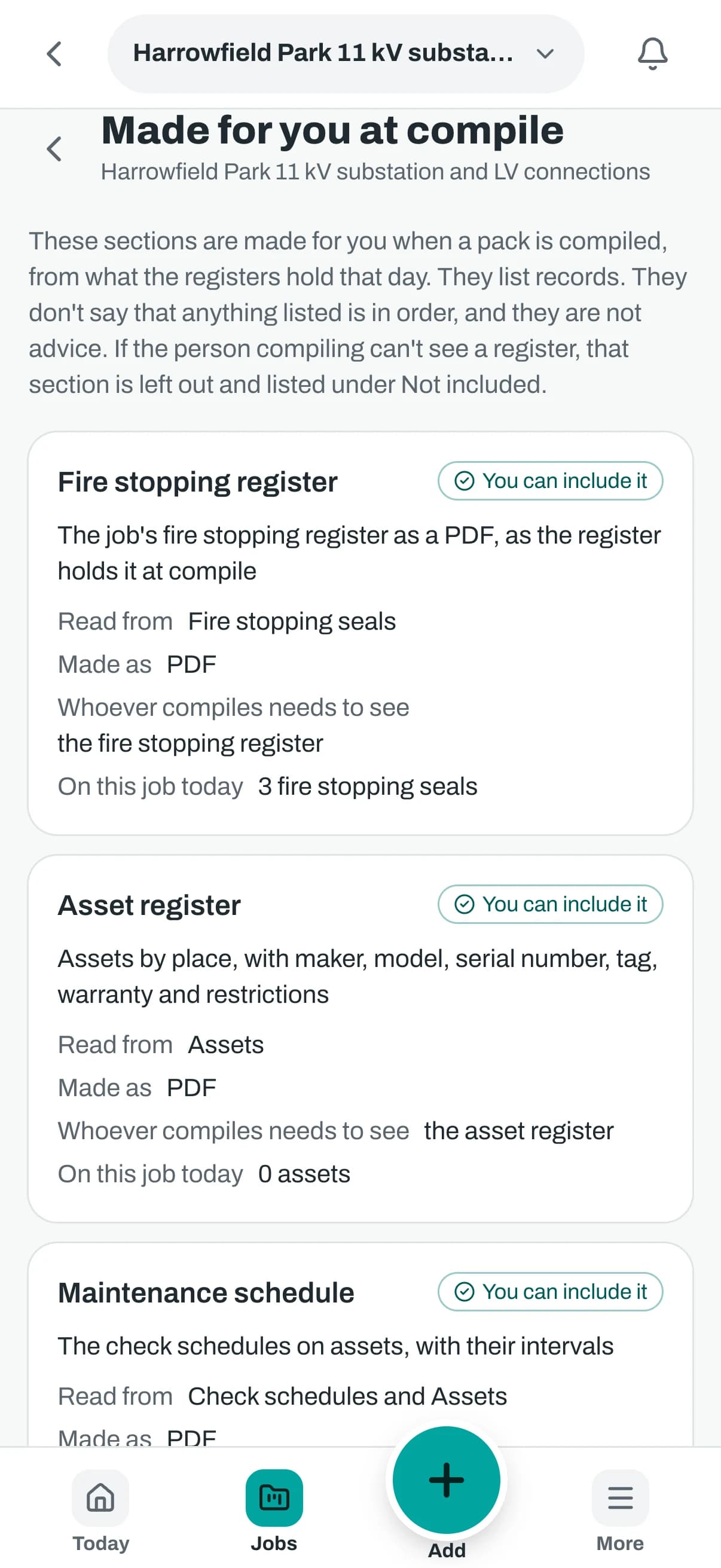 The same list of generated sections on a phone.