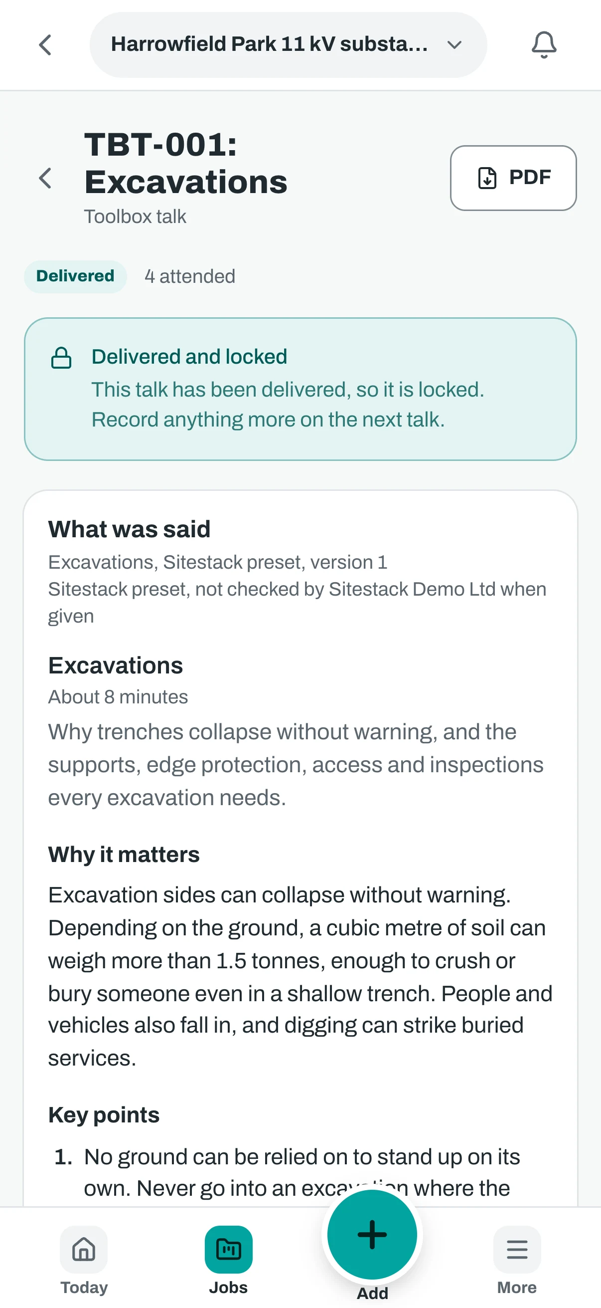 The same delivered toolbox talk on a phone.
