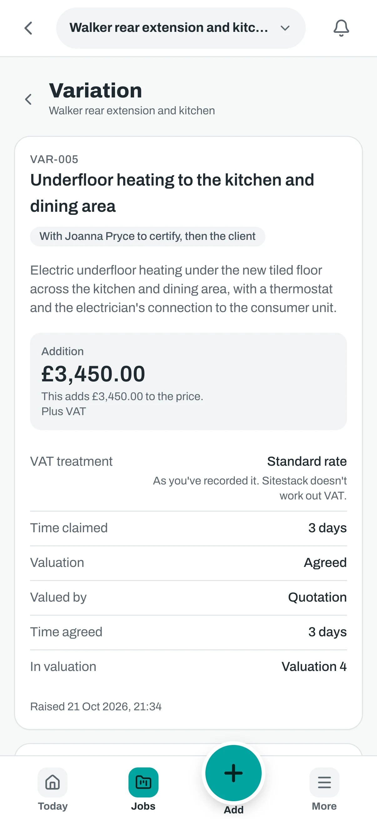 The same variation on a phone, showing it is with the consultant, its price and the valuation.